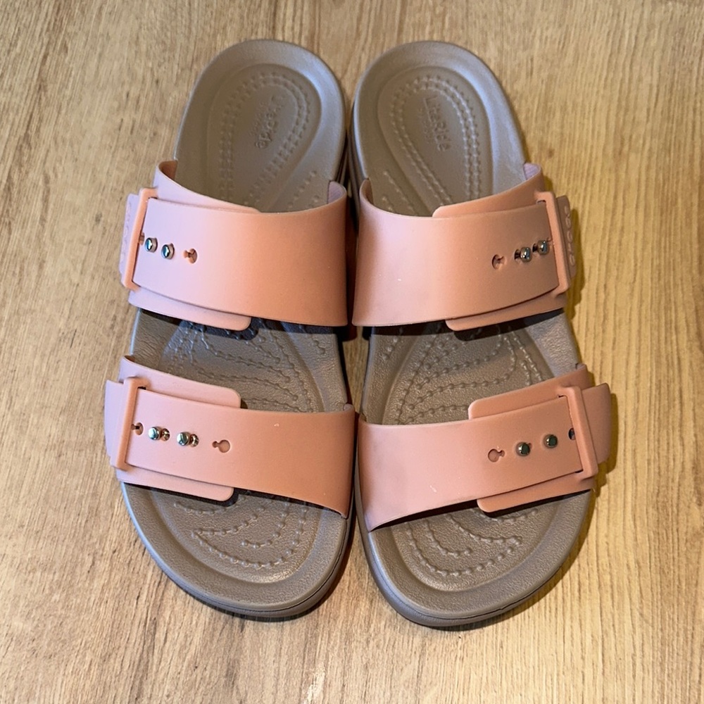 CROCS Pink and Brown Sandals with Contoured Footbed